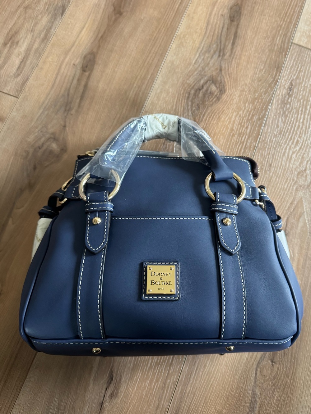 Dooney & Bourke Navy Leather Satchel with Silver Hardware Accents